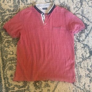 Zara Men pink-red short sleeve Henley shirt collar stripe XL